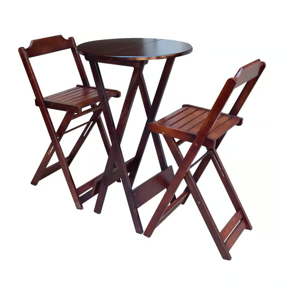 JOGO DE MESA BISTRÔ DE MADEIRA COM 2 CADEIRAS DOBRAVEL IDEAL PARA BAR E RESTAURANTE IMBUIA